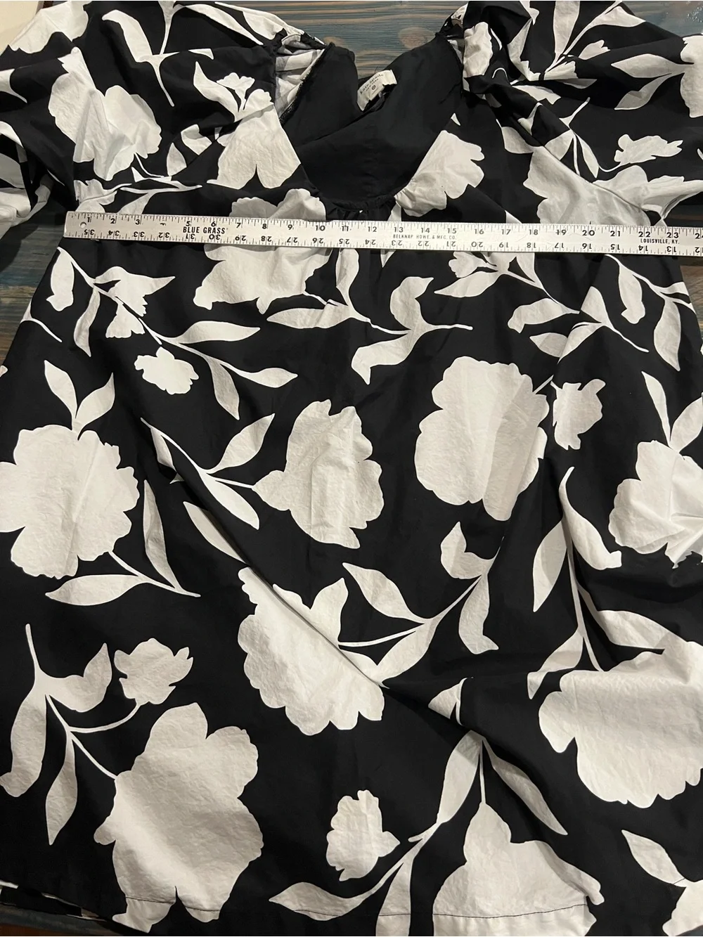 Kate Spade Black & White Floral V-Neck Babydoll Dress Size XL Cotton